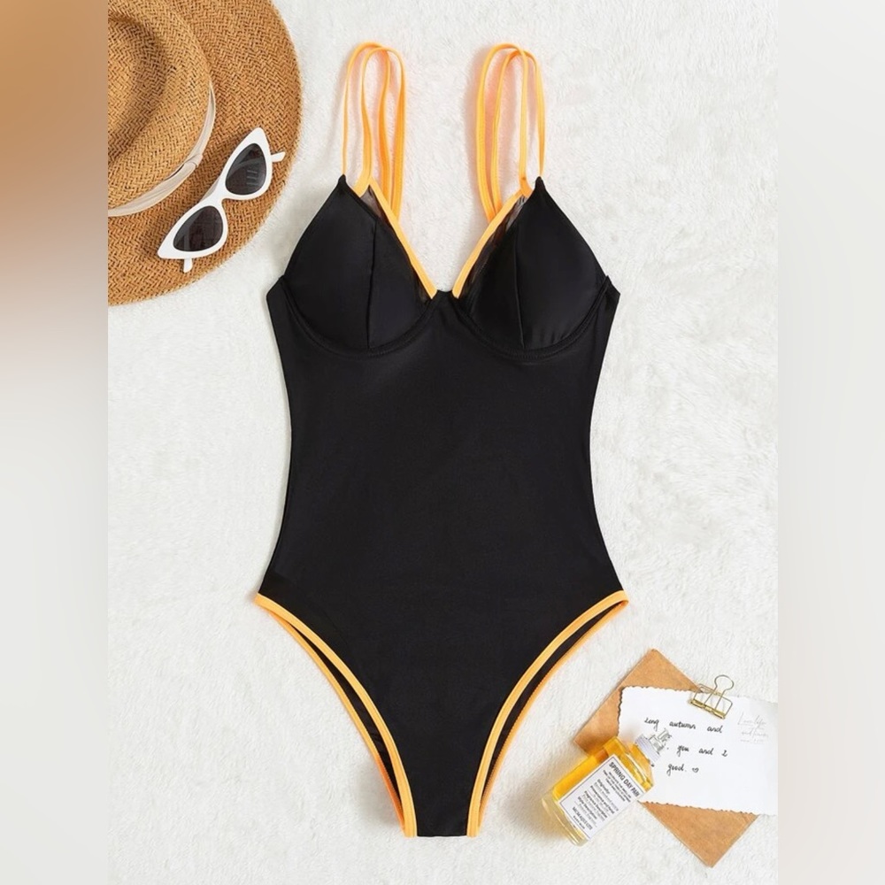 Binding Trim Push Up One Piece Swimsuit
